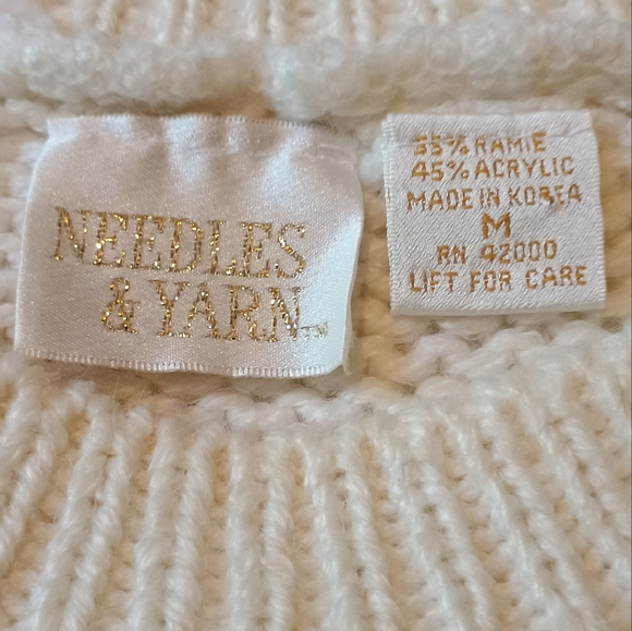 Vintage 80s/90s Needles & Yarn Floral Knit Sweater Medium Shoulder Pads Chunky - Picture 12 of 12